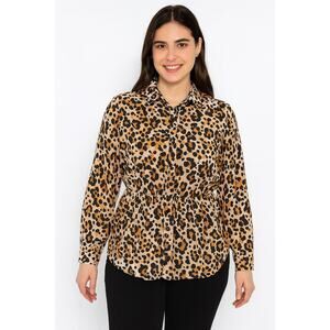 Excellent Elementz Brown Black Animal Print Cinched Blouse Size Petite Large